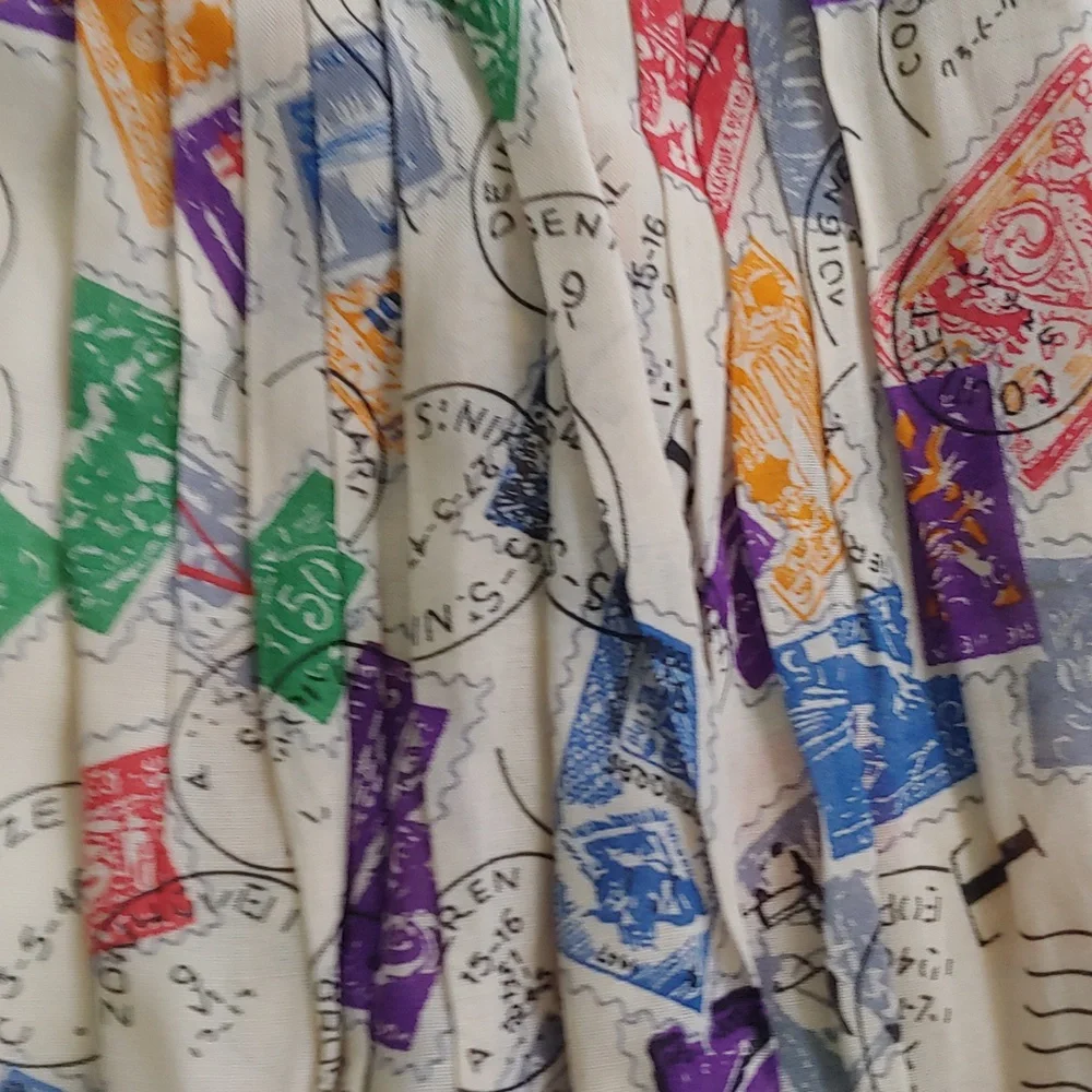 Edme & Esyllte Colorful Stamp Print A-Line Skirt with Black Waistband - Picture 3 of 7